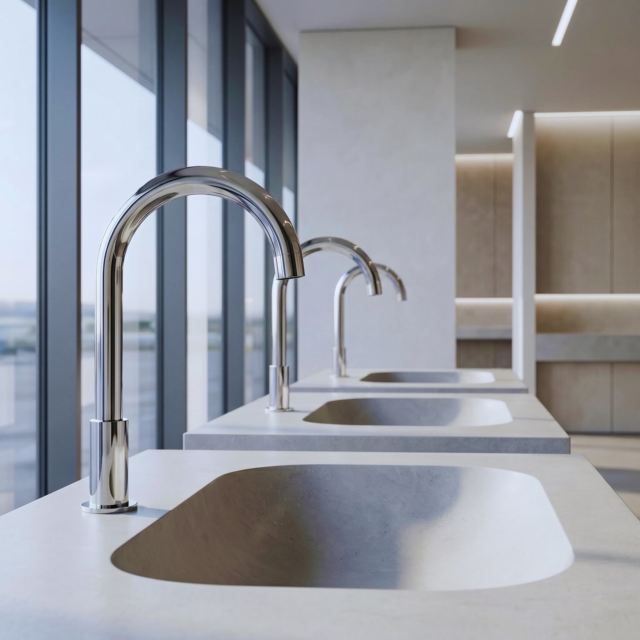 Modern architectural restroom and water-system planning